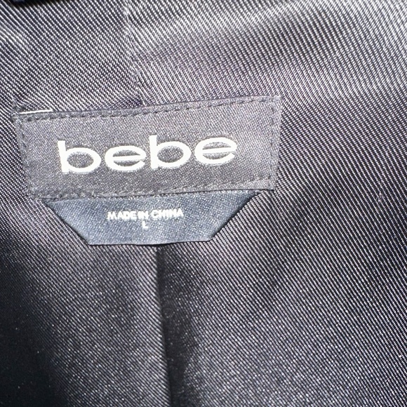 Preowned Bebe Trench Coat Faux Leather Details Belted Full Zipper Black Sz Large - Picture 8 of 8